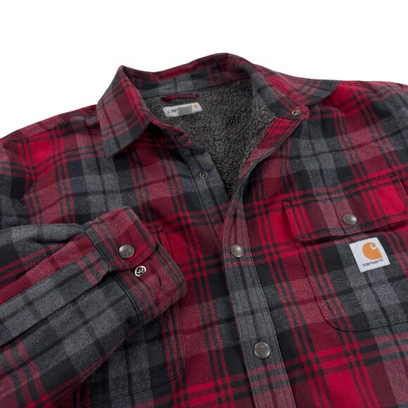 Carhartt Sherpa Lined Flannel Jacket Mens XL RELAXED FIT Snap Button Red Plaid - Picture 4 of 10